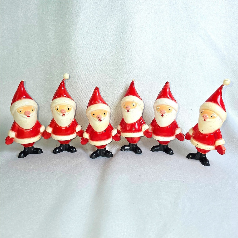 Vintage 1950s Santa Claus Christmas String Light Covers Blow Mold Plastic Set 6